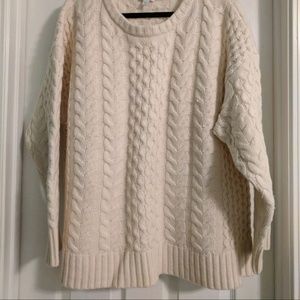 J.Jill  Irish Aran Ivory Lambwool crewneck sweater